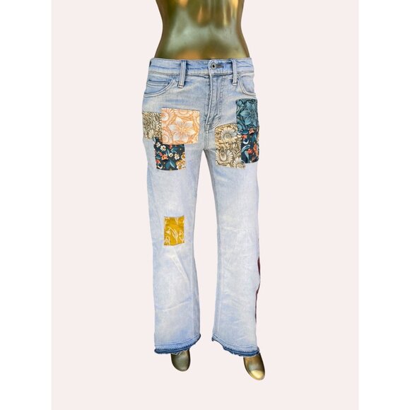 Vince Jeans ReCreated by Angelina Vanelli Lt Wash Patchwork Floral Velvet Detail - Picture 3 of 10